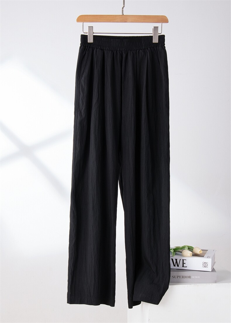 松紧腰设计轻奢阔腿裤女纯色显瘦百搭25新款直筒休闲长裤，女装休闲裤，初己品牌服饰全品类供货