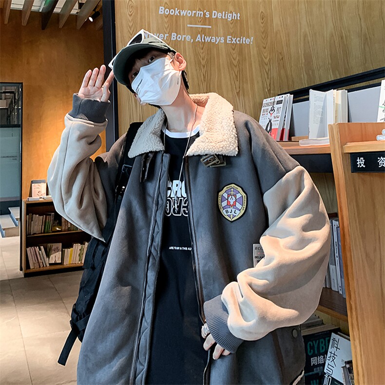 现货 新款冬季羊羔绒男宽松加厚衣休闲情侣服A  W2232-P100图片