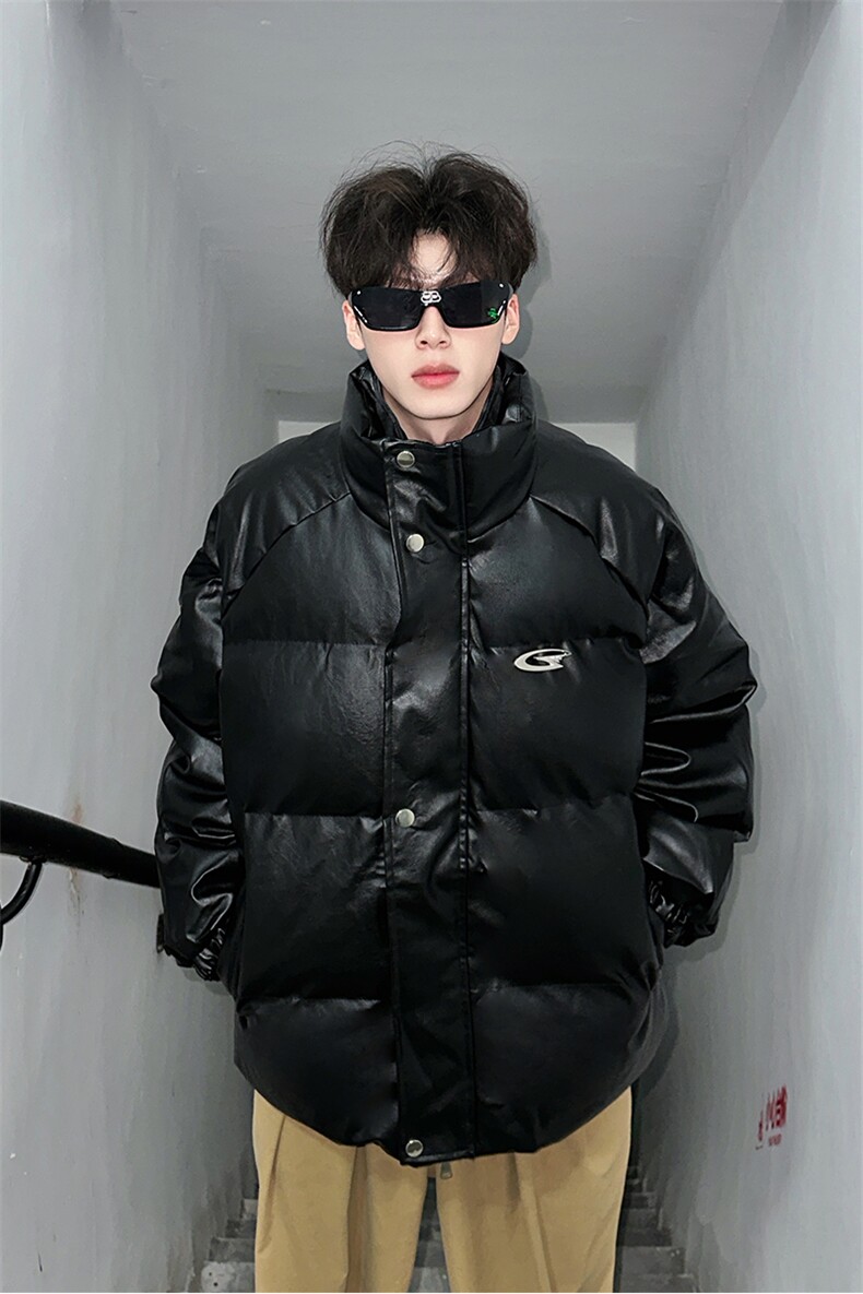 405A美式高街个性金属设计假两件pu皮棉服MY24925-P155控188,男装棉衣,星座405A