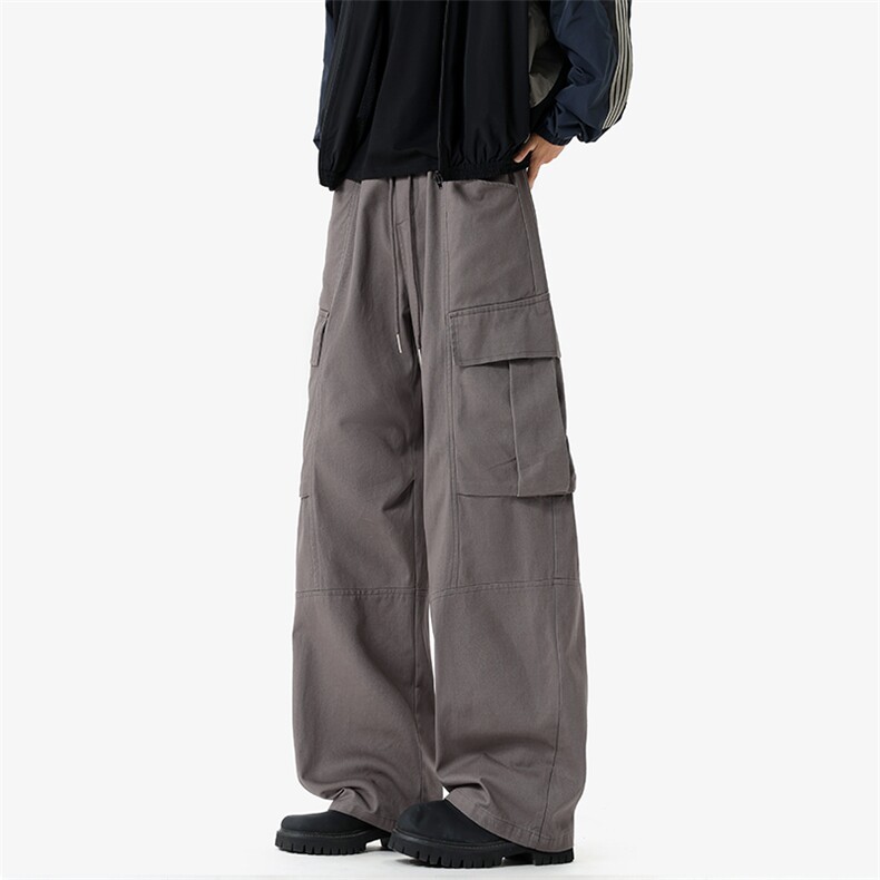 秋季拼接大口袋港风时尚大码直筒拖地工装裤男K24095-特P45控88，男装休闲裤，电商A001-1