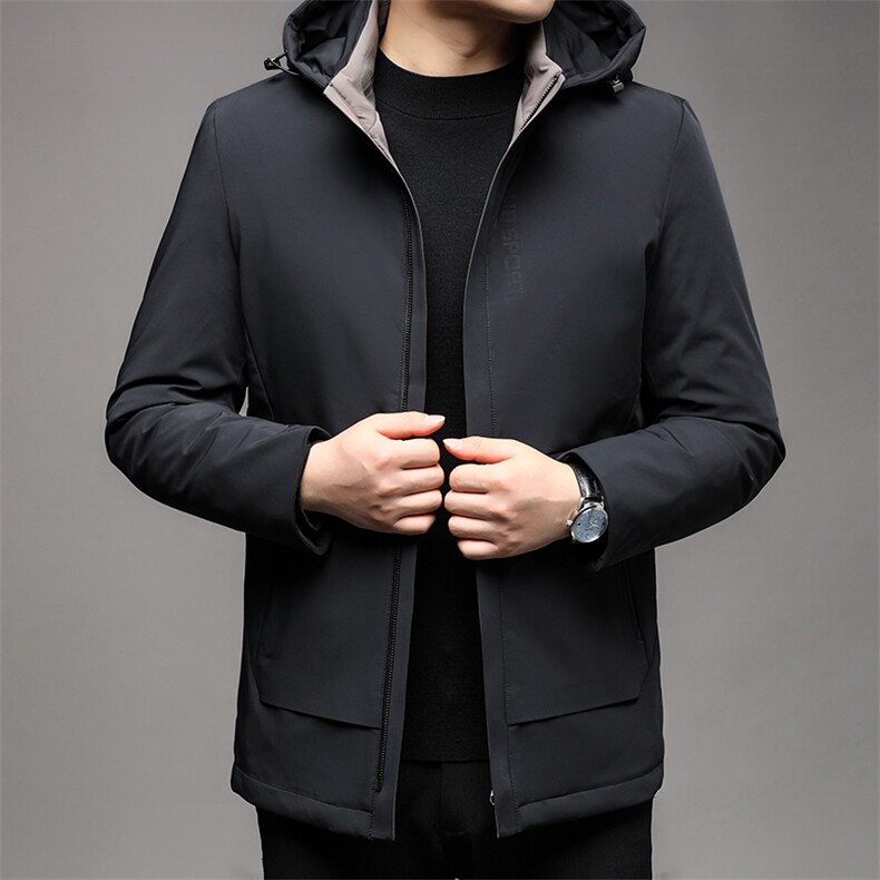 BJY08950新款冬季男士白鸭绒羽绒服连帽保暖外套修身风衣大衣图片