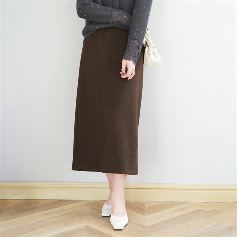 2025年春季纯色简约百搭中长款高腰显瘦半身裙，女装半身裙，臻维羊绒