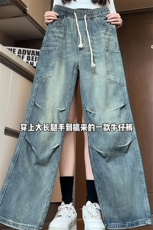 特批P40无差价秋新褶皱水洗工装牛仔裤中性美式潮牌阔腿裤N9059B，男装牛仔裤，电商A001-1