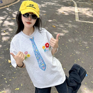 万针全刺绣解构设计260克重磅双纱纯棉高品质美式高街短袖T恤特35图片