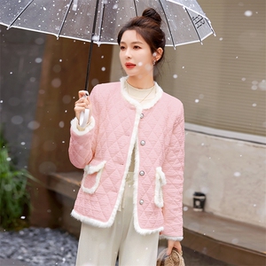 菱形格小香风羽绒棉服女2023冬季新款高级名媛气质小棉袄轻薄外套图片