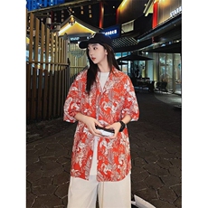 夏季日系碎花短袖衬衫复古青少年夏威夷男女同款沙滩衬衣C123，男装衬衫，星座1116A-2（原606A-1）