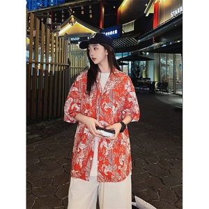 夏季日系碎花短袖衬衫复古青少年夏威夷男女同款沙滩衬衣 C123图片