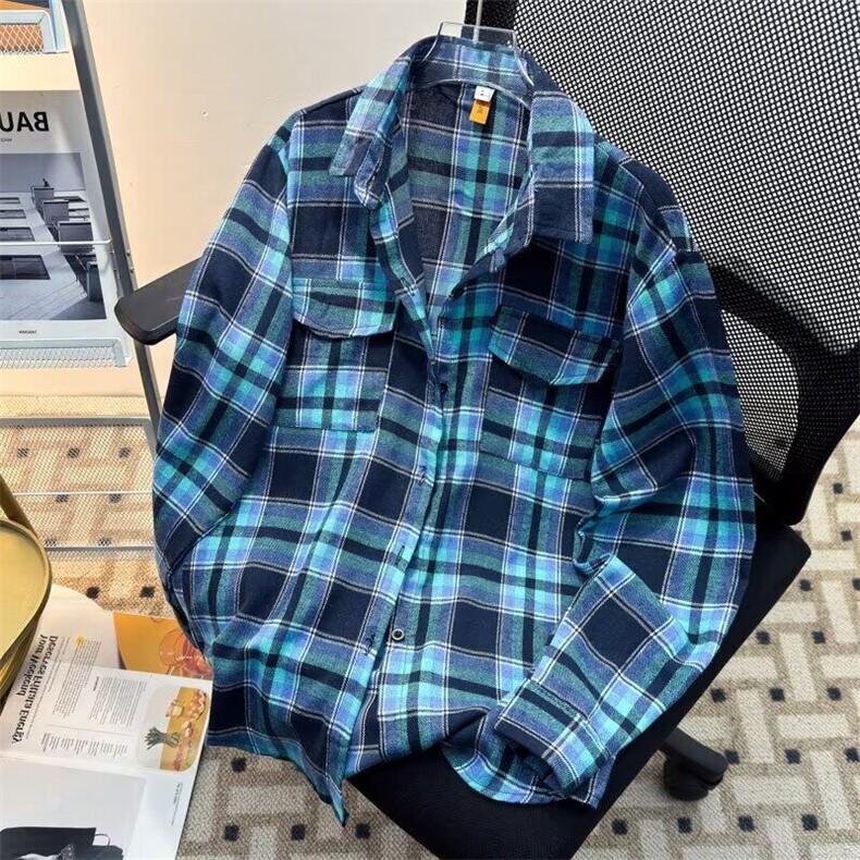 春季格子衬衫男士长袖美式复古潮牌痞帅防晒外套潮流ins衬衣服,男装衬衫,星座1013
