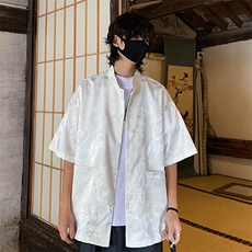 特批P35无差价25夏新中式冰丝暗龙纹薄款风短袖衬衫男士CD2262，男装T恤，电商A001