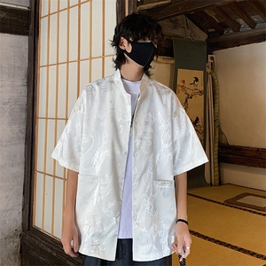 特批P35无差价25夏新中式冰丝暗龙纹薄款风短袖衬衫男士CD2262图片