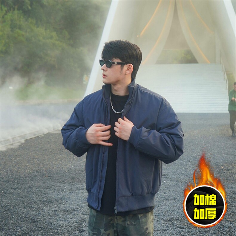 现货冬季美拉德立领飞行夹克廓形高街棒球服加棉加厚棉衣外套，男装夹克，电商A443