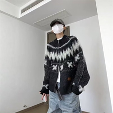 美式复古撞色慵懒风毛衣男款冬季宽松针织衫加厚保暖外套，男装针织衫/毛衣，星座506A