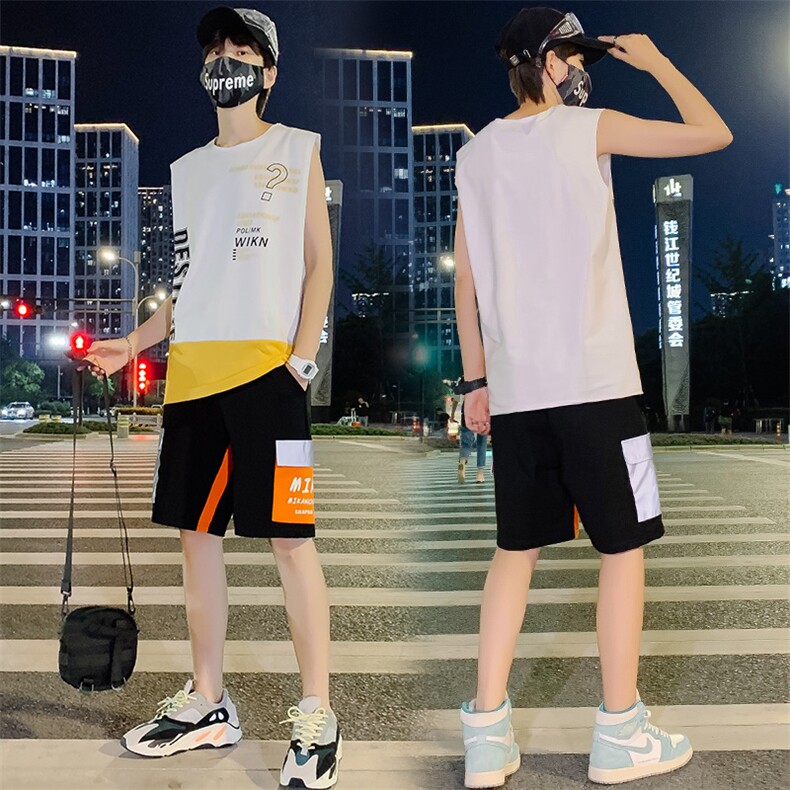 2021青少年新款男女情侣装薄款纯棉卡通宽松背心套装男TZ262,男装背心/马甲,电商A441