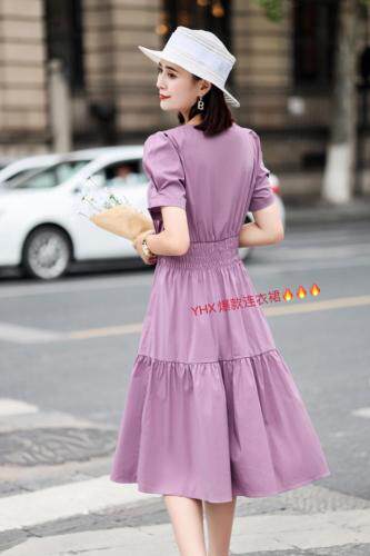 2021夏装新款松紧腰短袖法式轻奢小众炸街今年，女装，与慧辛