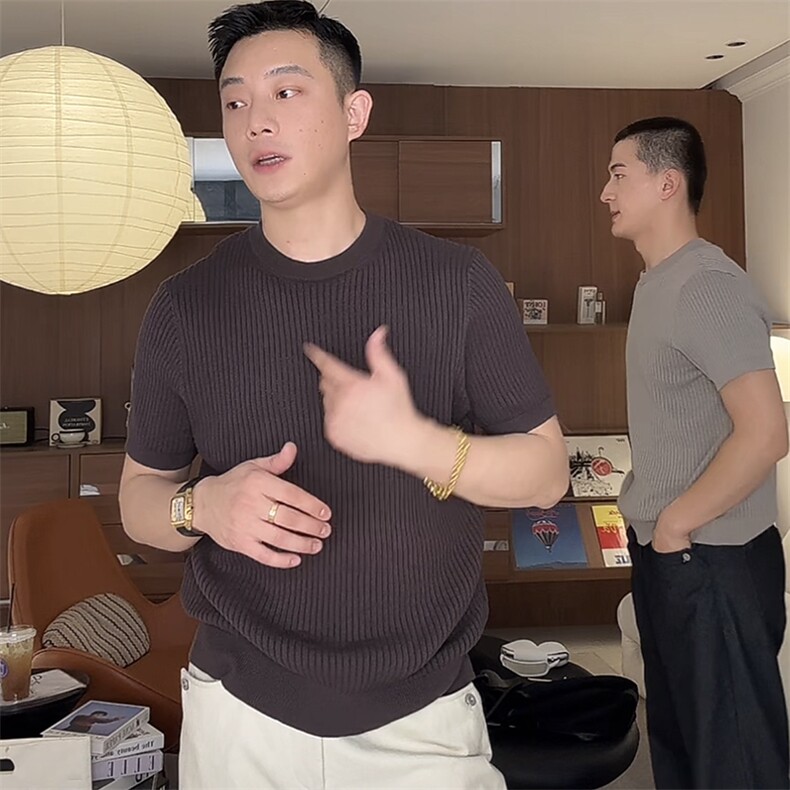 量大可谈纯色常年做圆领冰丝针织衫短袖M5635-P45,男装针织衫/毛衣,星座1012-1