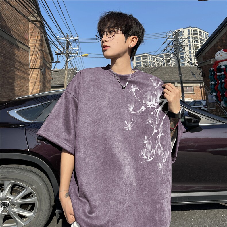 得物抖音直播高品质麂皮绒风印花宽松短袖djp296-特批23控39,男装T恤,星座605(原A050)