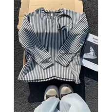 美式高街千鸟格子长袖T恤男女亨利V领英伦雅痞休闲宽松长袖打底衫，男装T恤，电商A443