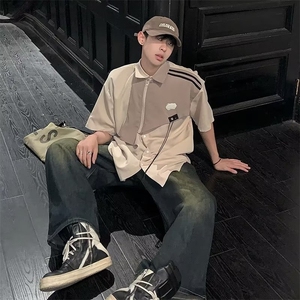夏季新款潮流慵懒男假二件拼接衬衫 P40图片