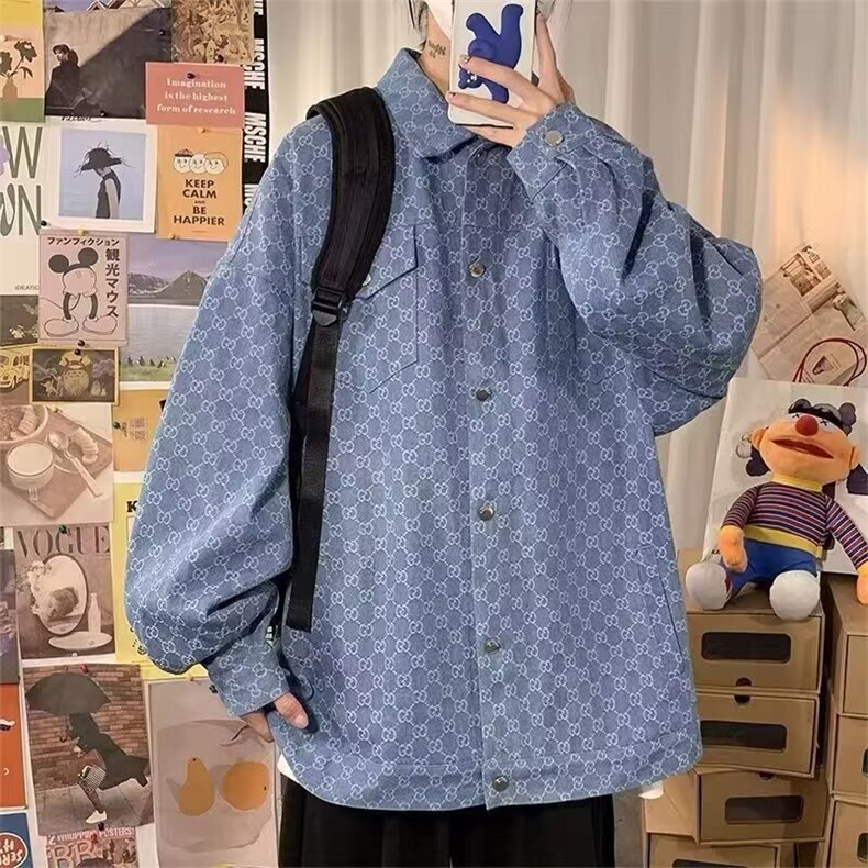 重磅满印老花牛仔外套男春秋款高级感潮牌痞帅潮流百搭休闲夹克男图片
