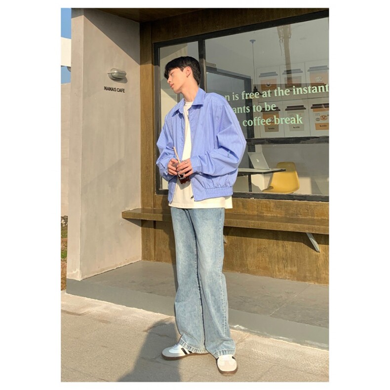 ONELYC1NS短款条纹夹克男宽松秋款可拆垫肩休闲衬衫外套潮流,男装夹克,星座506A