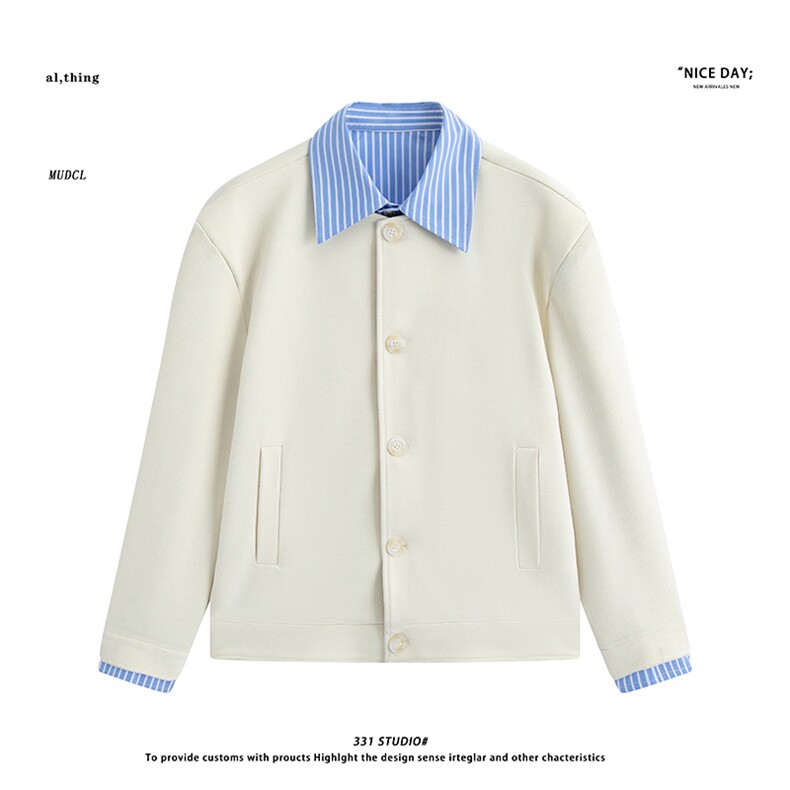 平铺~2026春季假两件衬衫领叠穿垫肩夹克外套YJ6027/P115，男装夹克，电商B331