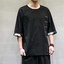 春夏风棉麻七分短袖t恤男宽松大码上衣DSA008/T063/P60，男装T恤，电商A008