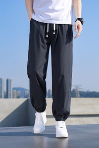 2387/P32休闲裤男美式冰丝个性大码宽松潮男百搭长裤子运动冰丝裤图片