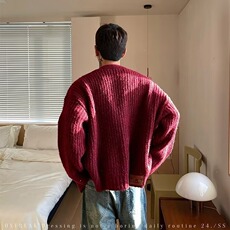 秋季复古潮牌纯色开衫毛衣男宽松情侣慵懒针织衫外套M368-P54，男装针织衫/毛衣，星座208-5