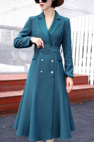 鱼尾式银丝梭织料风衣裙，女装风衣，澳洛菲