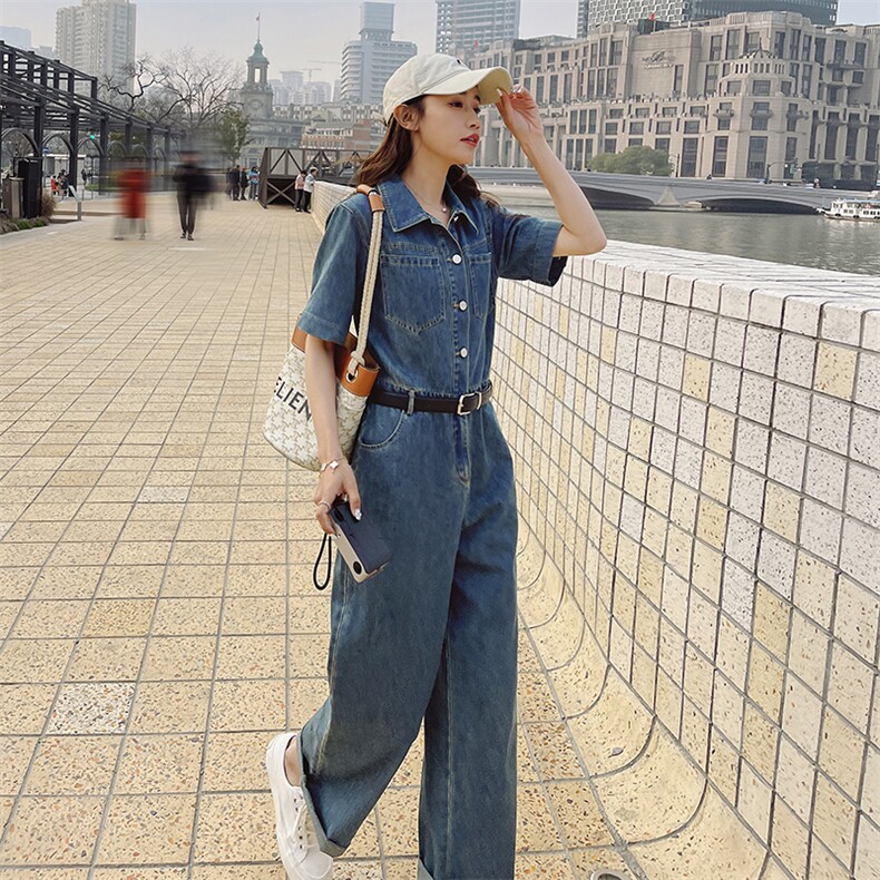 现货-现货2023夏季新品时尚休闲连体短袖长裤送腰带,女装连体裤,新思路