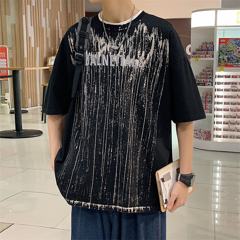 夏装新品青少年潮纯棉水洗半袖宽松男女短袖T恤1555-P50控价68,男装T恤,电商A441-1