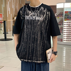 夏装新品青少年潮纯棉水洗半袖宽松男女短袖T恤1555-P50控价68，男装T恤，电商A441-1