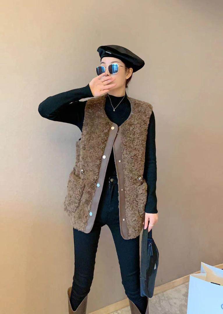 超逸世家4217收腰显瘦简约时尚皮毛一体马甲冬季新款，女装马甲，超逸世家