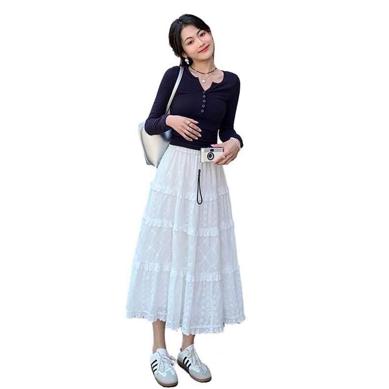 新款半身裙白色芭蕾风重工拼接蛋糕长裙ZB193A-506-P130K180，女装半身裙，浙宝193A
