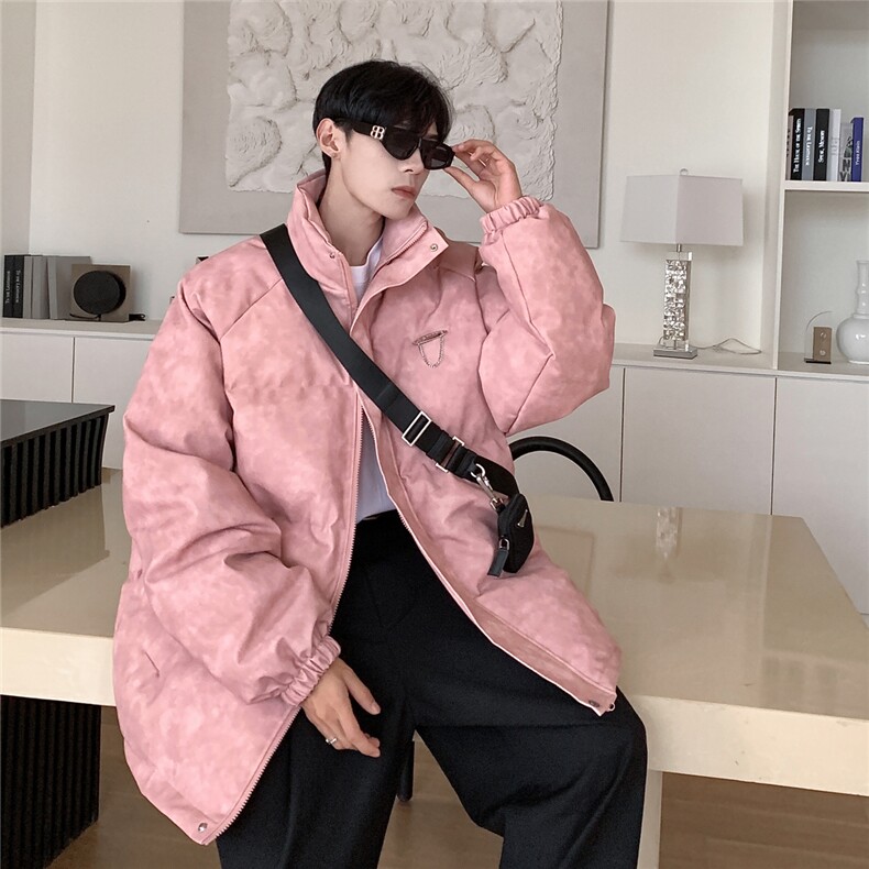 港风PU皮复古做旧金属设计棉衣男MY77102P130控198抖音控228，男装棉衣，星座227-7