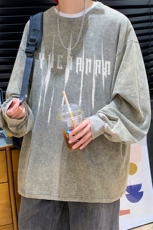 抖音供货、秋季现货水洗棉宽松版重磅长袖T恤D223A-ST236-特P38，男装T恤，电商019-1