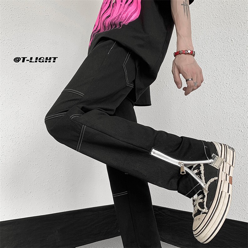 美式ins高街牛仔裤小众百搭明线拼接拉链牛仔裤K2308-P65控88,男装牛仔裤,电商A062