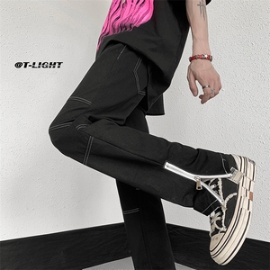 美式ins高街牛仔裤小众百搭明线拼接拉链牛仔裤K2308-P65控88图片