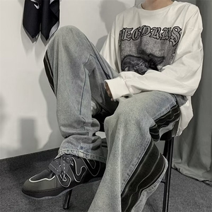 2023新款美式阔腿拉链牛仔裤男高街ins潮牌直筒长裤 K4765-P60图片