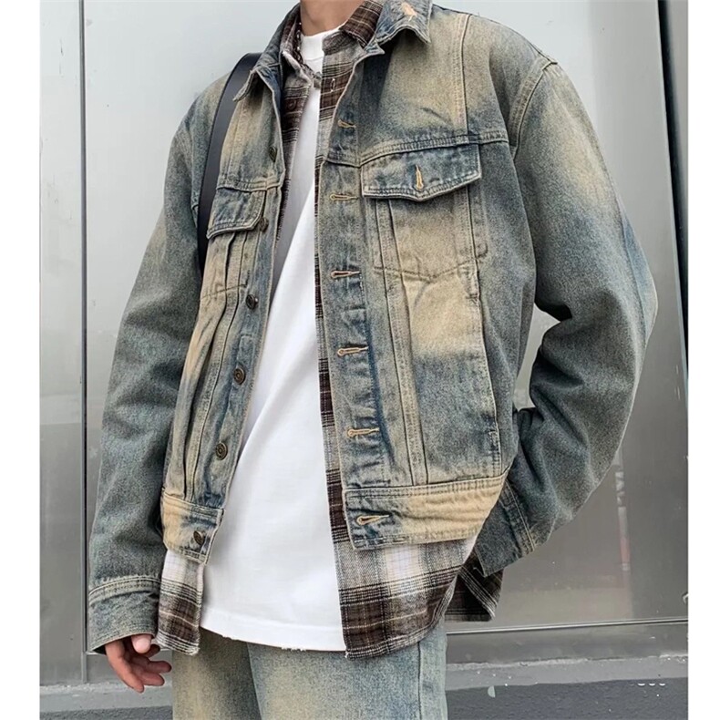 黄泥色牛仔外套男2024年秋季美式复古水洗夹克JK105-P70,男装夹克,星座1109-3