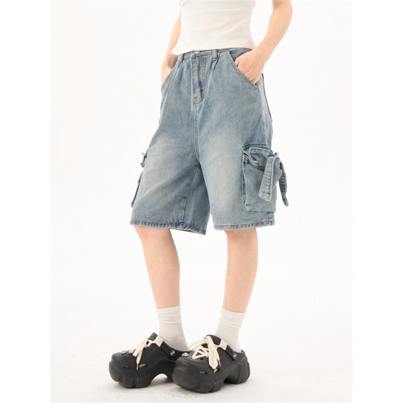2248-P55夏季五分牛仔短裤女春款蝴蝶结设计感宽松阔腿裤，女装牛仔裤，电商A306A