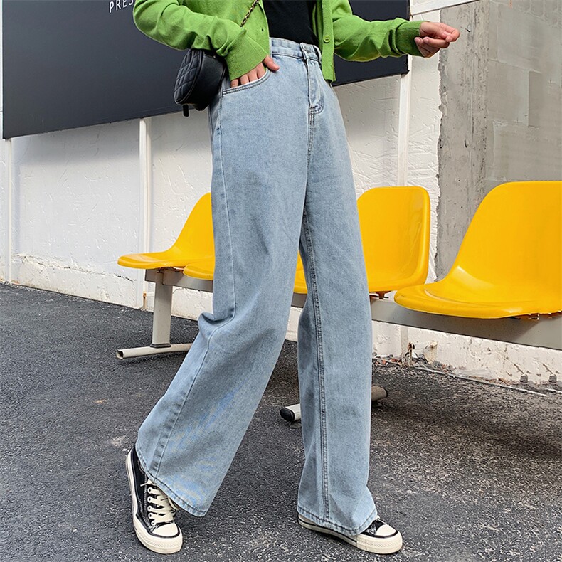 现货！2021春装新款百搭浅色高腰阔腿牛仔裤163-0831-P65，女装牛仔裤，拾菱