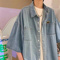 牛仔短袖衬衫男韩版夏季ins情侣半袖痞帅潮流中性衬衣CS1128-p40，男装衬衫，星座1008