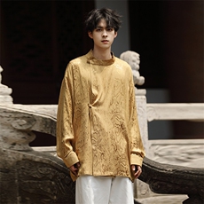 秋季新品（八旗都统）新中式潮丝绸圆领改良唐装盘扣外套30513，男装民族服装，星座305A（原312A-1）
