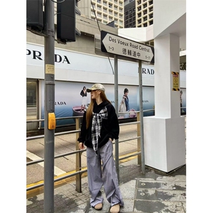 W10274-P53 网图现货 320克华棉美式高街连帽卫衣设计感格子披肩图片