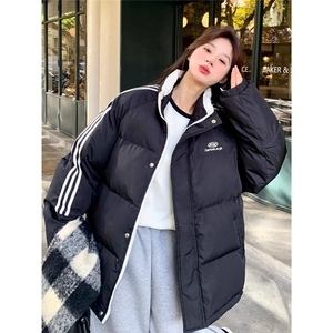 现货足美式宽松三条杠宽松立领面包棉服女8066/P75