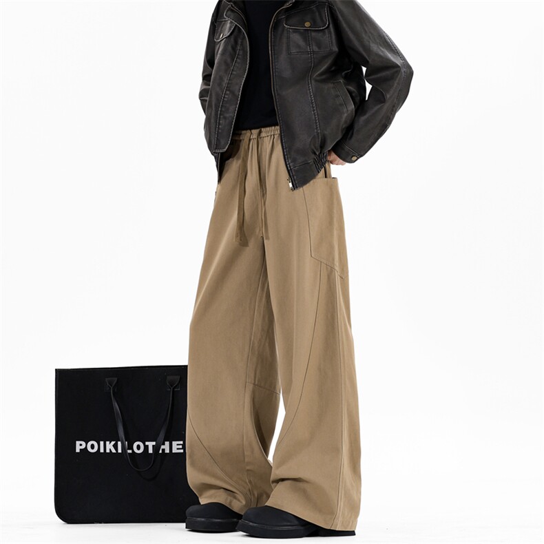 美式复古褶皱秋夏cleanfit宽松直筒简约阔腿休闲裤子K02535-P60，男装休闲裤，星座308B-2