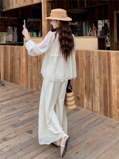 超仙时尚雪纺套装女2026春夏新款半透减龄长袖防晒阔腿裙裤两件套，女装套装/套裙，衣秀之家