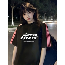 抖音得物品质二开240克宽松纯棉美式潮牌印花三条杠中性风短袖T恤，男装T恤，电商A486