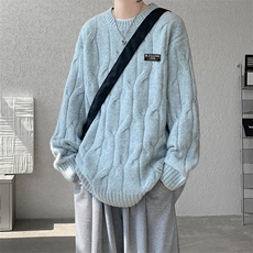 8XL-M圆领毛衣男秋冬慵懒风宽松情侣装麻花针织羊毛衫MY19004P68，男装针织衫/毛衣，电商B312